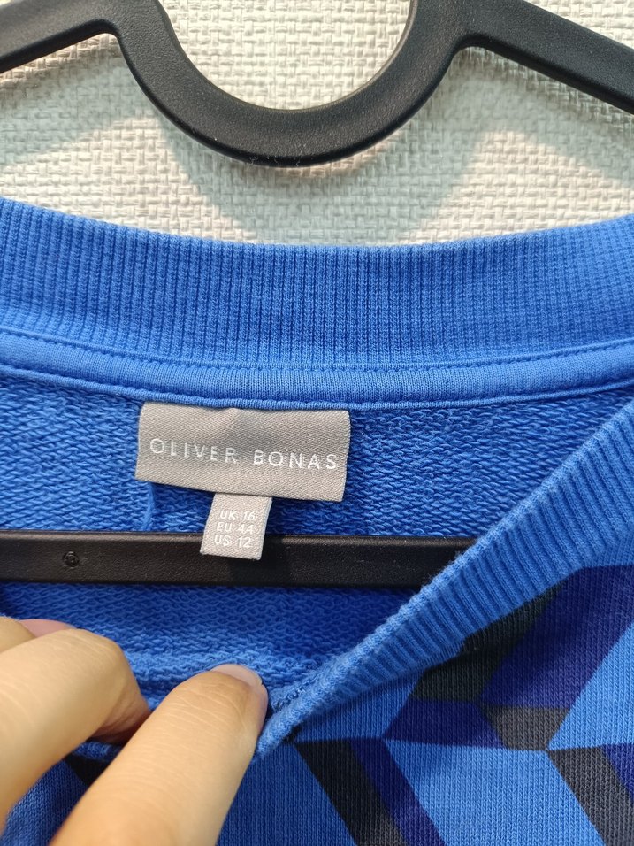 Mavi Geometrik Desenli Uzun Kollu Triko sweatshirt - Görsel 3