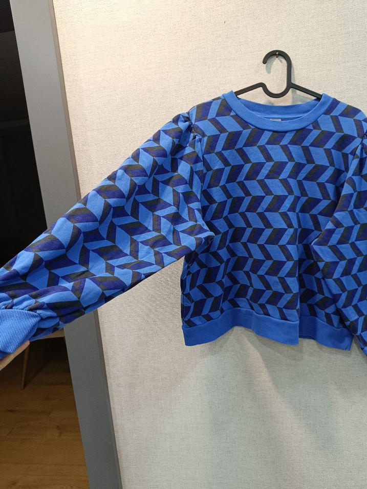 Mavi Geometrik Desenli Uzun Kollu Triko sweatshirt - Görsel 2