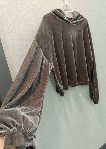 Gri Kapüşonlu Kadın Sweatshirt - Görsel 2