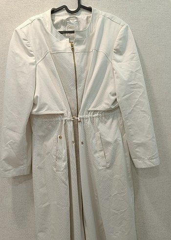 Uzun Beyaz Kadın Kaban trenc - Görsel 4