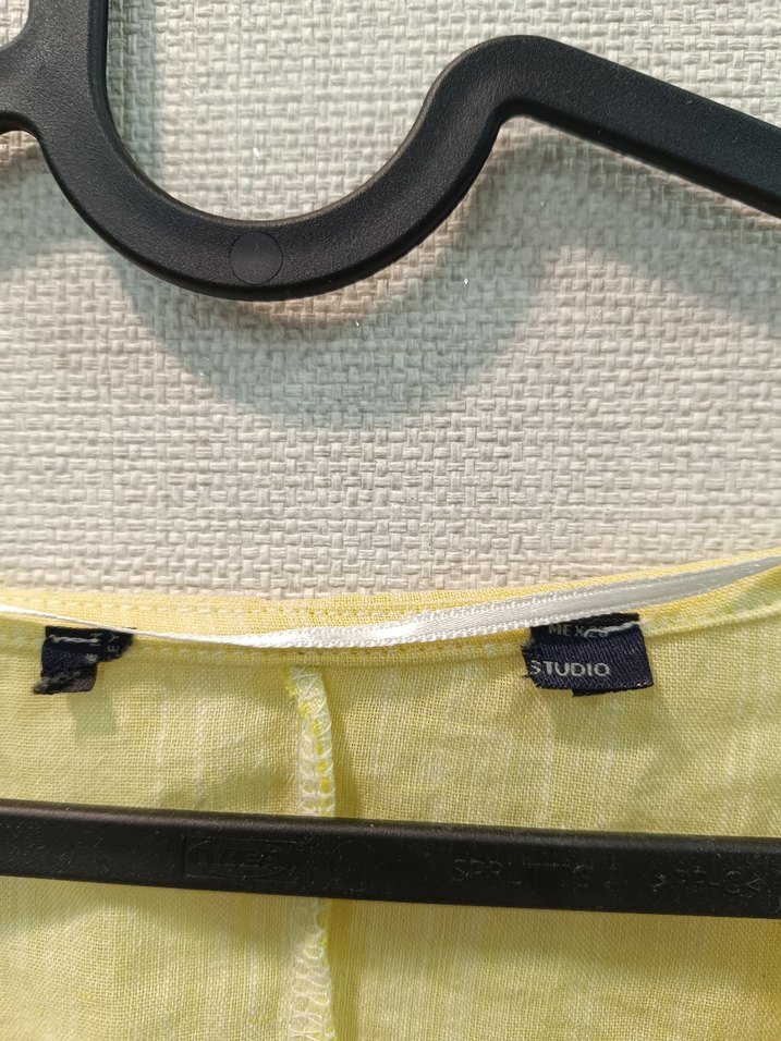 Sarı Keten Kadın Bluz, Fırfırlı, V Yaka - Görsel 5