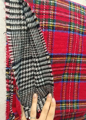 Kırmızı Ekose  Şal Atkı Maxi Boy - Görsel 2