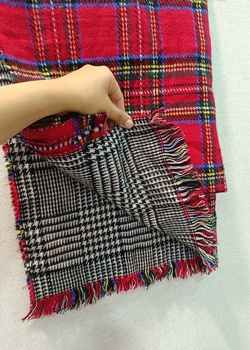 Kırmızı Ekose  Şal Atkı Maxi Boy - Görsel 3