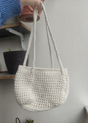 Örgü Bej Bohem Kadın Çanta astarlı - Görsel 3