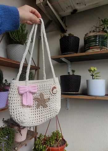 Örgü Bej Bohem Kadın Çanta astarlı - Görsel 2