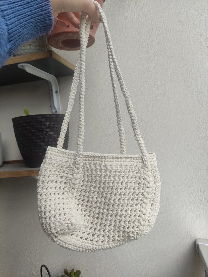 Örgü Bej Bohem Kadın Çanta astarlı - Görsel 3