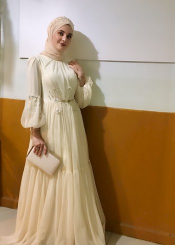Nakışlı Drapeli tesettür Uzun Abiye Elbise