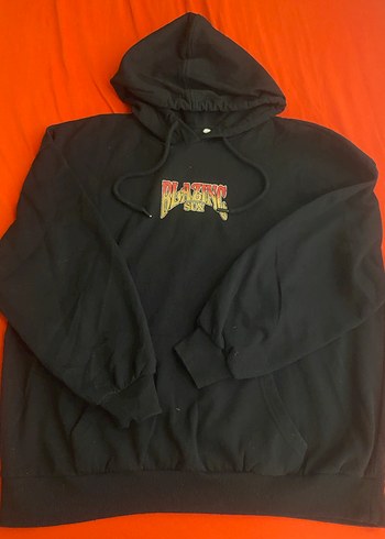 Siyah Kapüşonlu Baskılı Oversize Sweatshirt