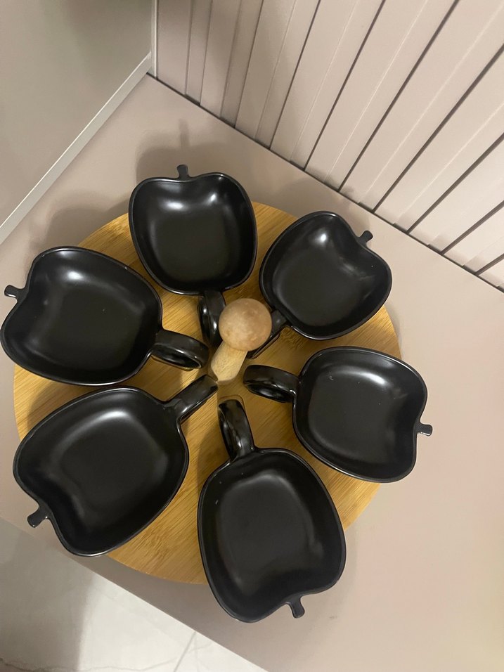 Ahşap Standlı  dönen Siyah Seramik çerezlik kahvaltık - Görsel 2