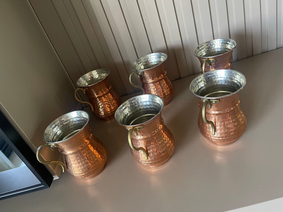 Diger Bakır Parlak Sürahi   6 Bardak Seti işlemeli - Görsel 3