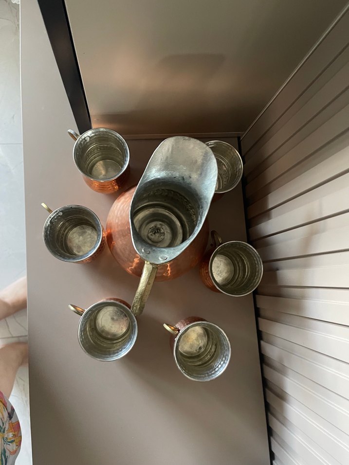 Diger Bakır Parlak Sürahi   6 Bardak Seti işlemeli - Görsel 5