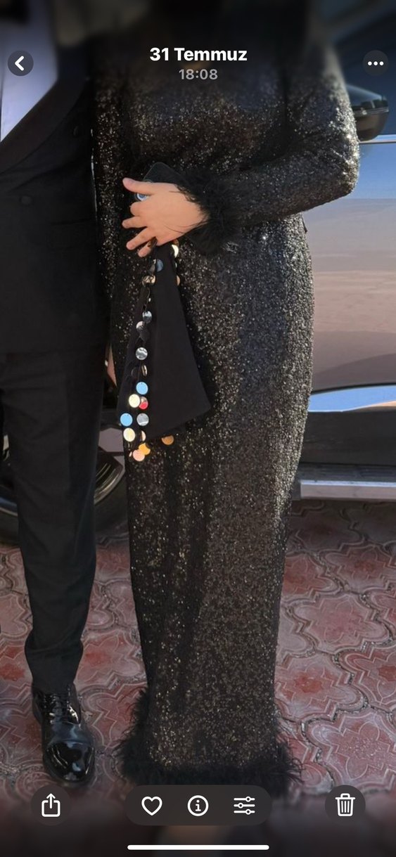 Payetli Siyah Uzun Kadın Abiye Elbise 38 40 beden uyumlu - Görsel 2