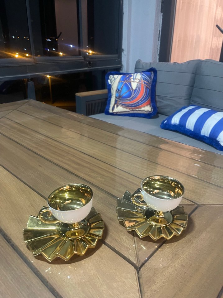 Altın Renkli İkili Kahve Fincanı Seti - Görsel 2