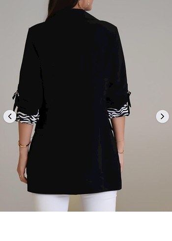 Diğer Düğmeli Siyah Zebra Desenli Kadın Blazer