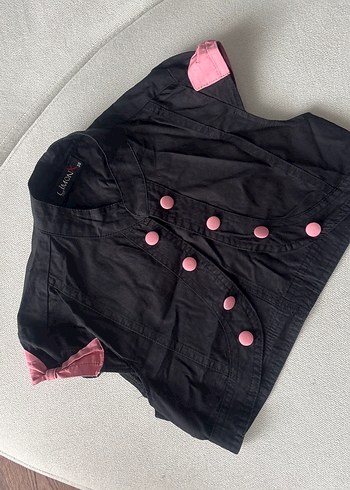 Kız Çocuk Siyah-Pembe Denim Bolero - Görsel 3