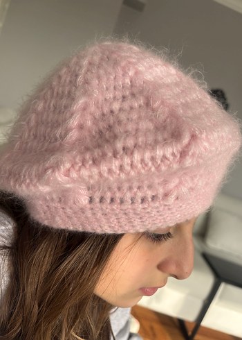 Pembe Örgü Kadın Bere - Görsel 3