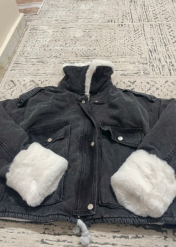 Gri Kürklü Kadın Denim Ceket - Görsel 2