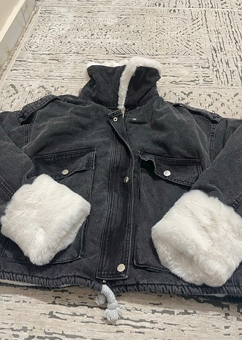 Gri Kürklü Kadın Denim Ceket - Görsel 5