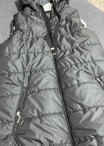 Fermuarlı Uzun Gri Kadın Yelek - Görsel 2