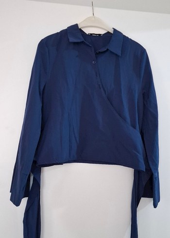 Kadın Lacivert Uzun Kollu Salaş Gömlek - Görsel 3