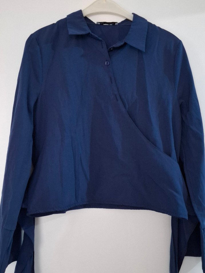 Kadın Lacivert Uzun Kollu Salaş Gömlek - Görsel 2