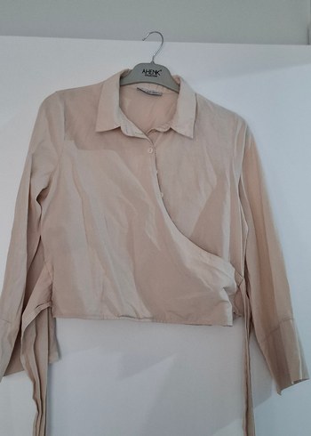 Bej Keten Mini Kadın Gömlek - Görsel 3