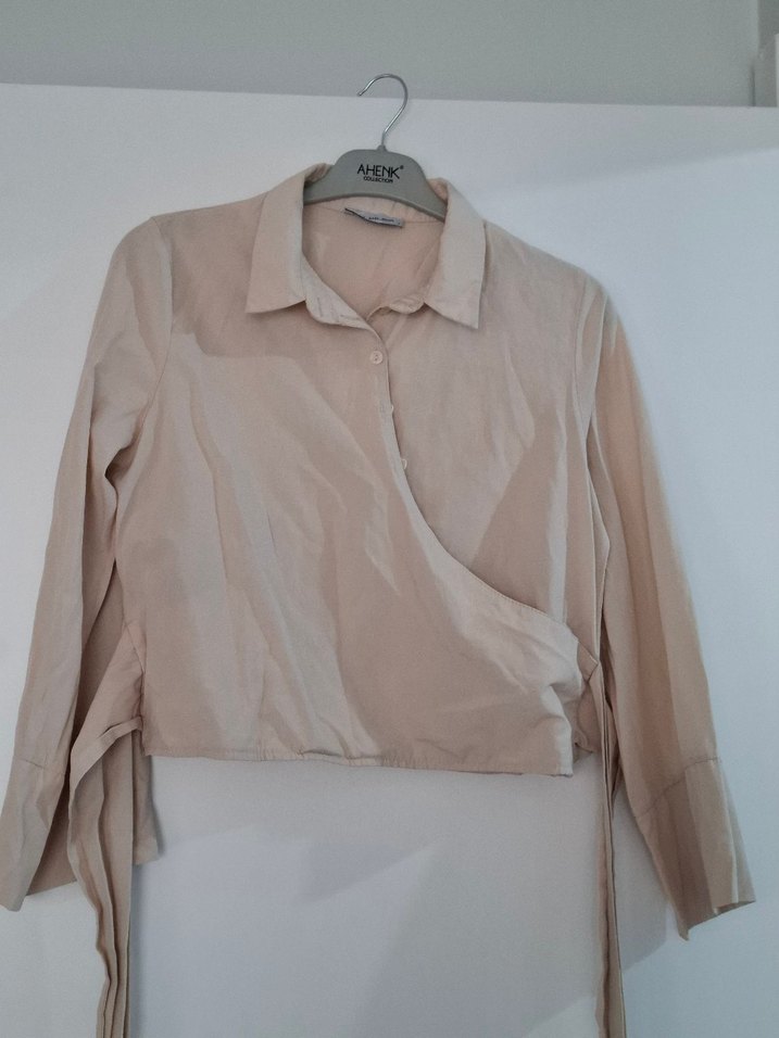 Bej Keten Mini Kadın Gömlek - Görsel 3