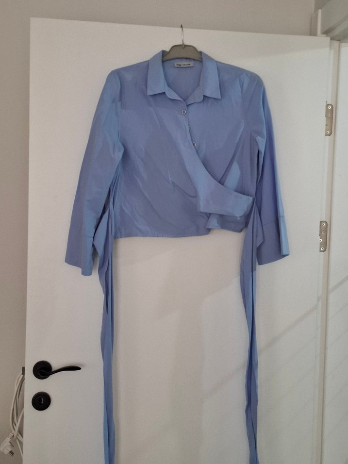 Mavi Keten Kadın Gömlek - Görsel 2