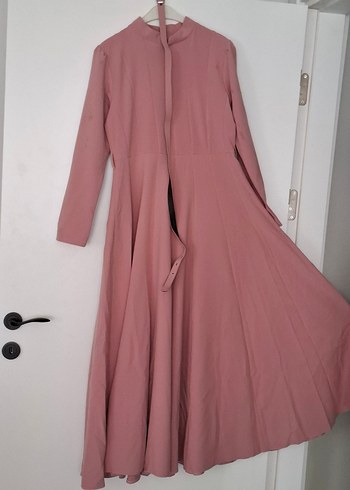 Pembe Uzun Kollu Drapeli Kadın Elbise - Görsel 4