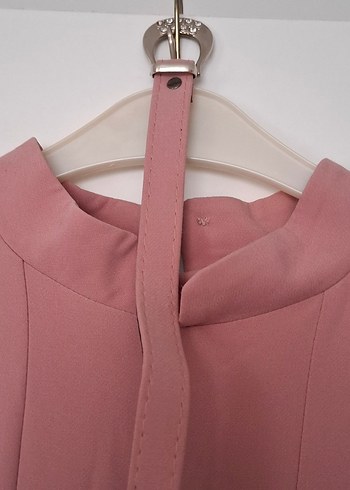 Pembe Uzun Kollu Drapeli Kadın Elbise - Görsel 6