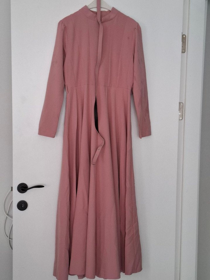 Pembe Uzun Kollu Drapeli Kadın Elbise - Görsel 2