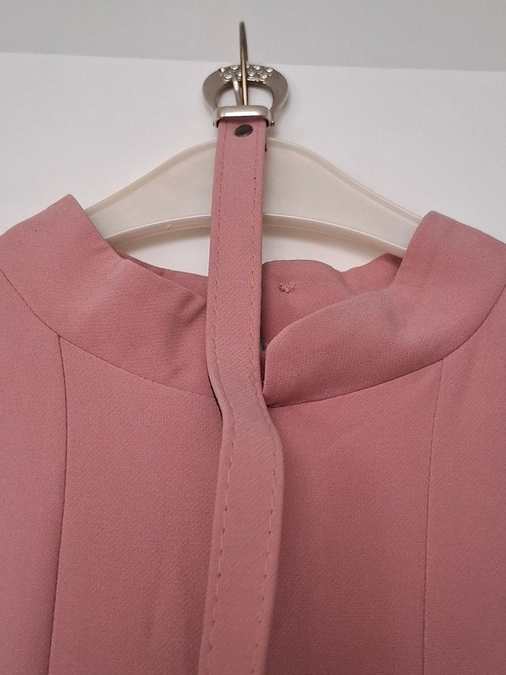 Pembe Uzun Kollu Drapeli Kadın Elbise - Görsel 5