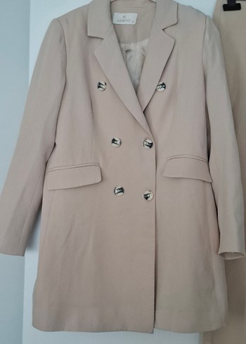 Bej Çift Düğmeli Uzun Kadın Blazer - Görsel 2