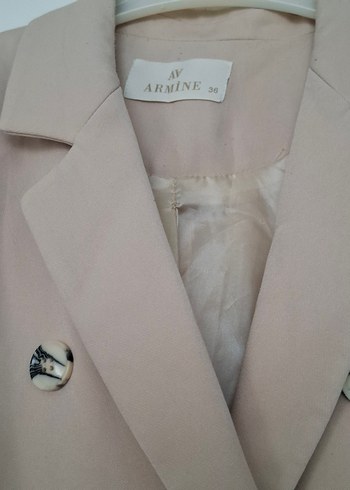 Bej Çift Düğmeli Uzun Kadın Blazer - Görsel 4