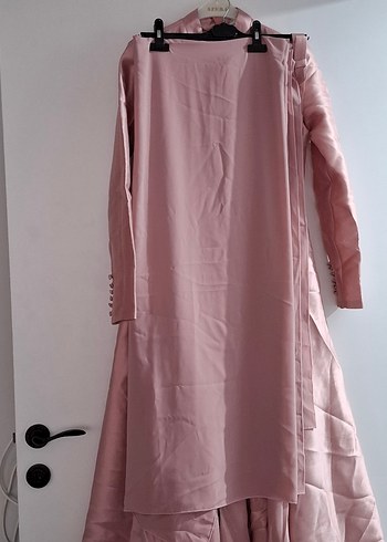 Vintage Pembe Uzun Kollu Uzun Elbise - Görsel 5