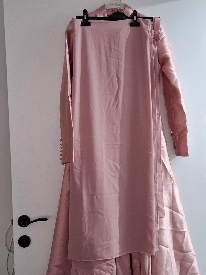 Vintage Pembe Uzun Kollu Uzun Elbise - Görsel 5