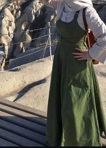 Kadın Keten Kuşaklı Uzun Elbise - Görsel 2