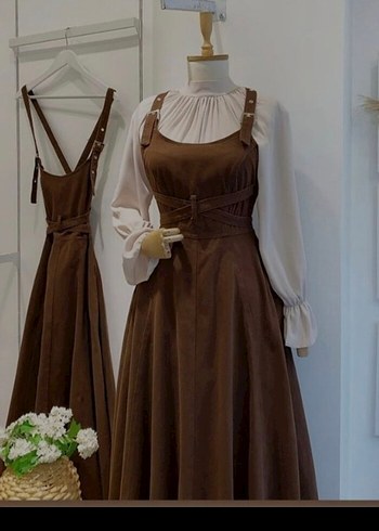 Kadın Keten Kuşaklı Uzun Elbise - Görsel 3