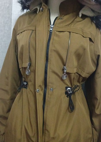 Kahverengi Uzun Kadın Parka Kürklü Kapüşonlu - Görsel 4