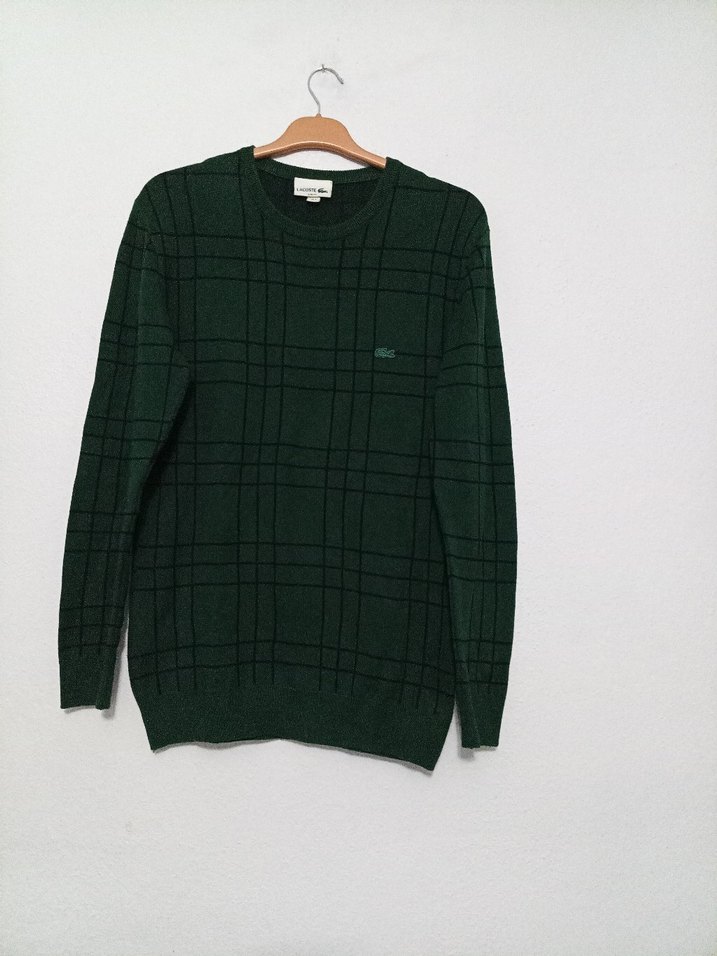 orijinal Lacoste Erkek Yeşil Kareli Triko Sweatshirt - Görsel 2