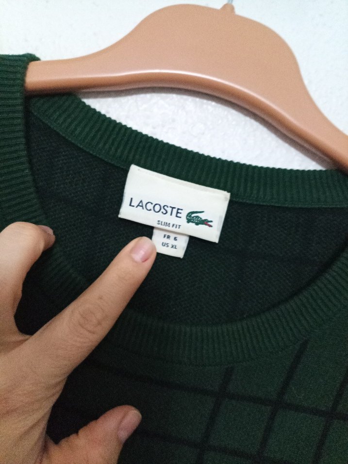 orijinal Lacoste Erkek Yeşil Kareli Triko Sweatshirt - Görsel 4