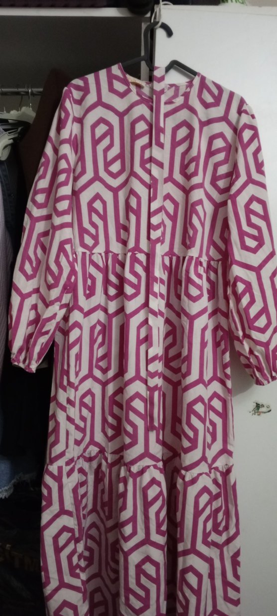 Pembe Desenli Uzun Bohem Elbise - Görsel 4