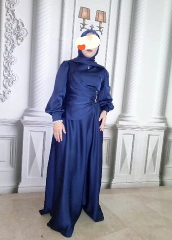 Uzun Kollu Lacivert Gotik Kadın Elbise - Görsel 10