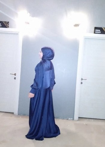 Uzun Kollu Lacivert Gotik Kadın Elbise - Görsel 8