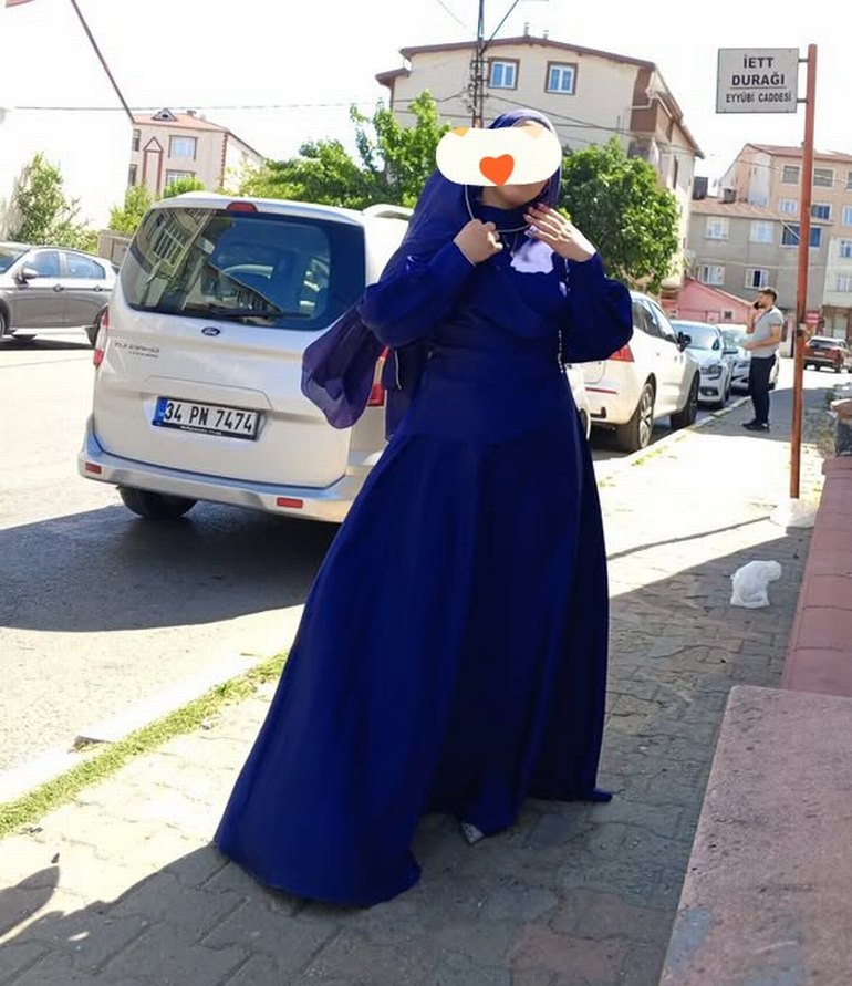 Uzun Kollu Lacivert Gotik Kadın Elbise - Görsel 2