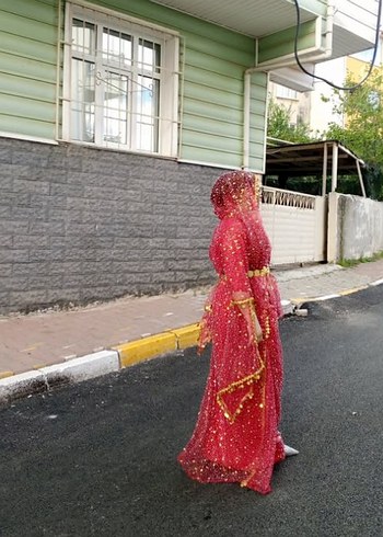 44 Beden Uzun Kırmızı Kadın Bindallı Elbise