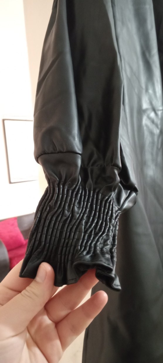 Kadın Siyah Deri Kuşaklı Uzun Elbise - Görsel 4