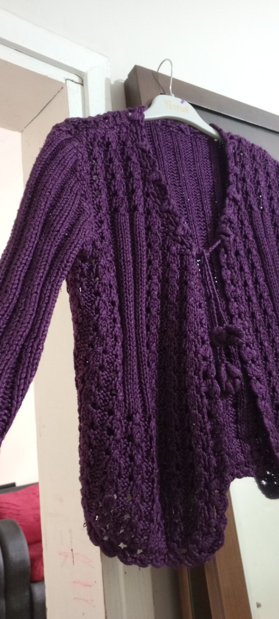 Mor Bohem Tarzı Örgü Kadın Hırka - Görsel 2