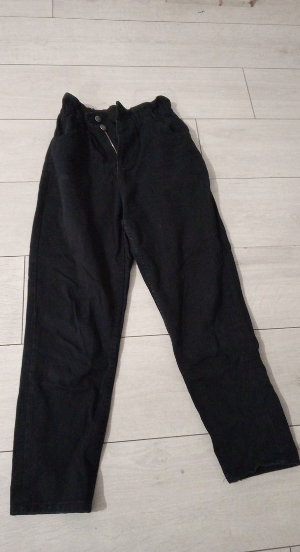 kız Siyah Düğmeli Bol Kesim Kot Pantolon - Görsel 2