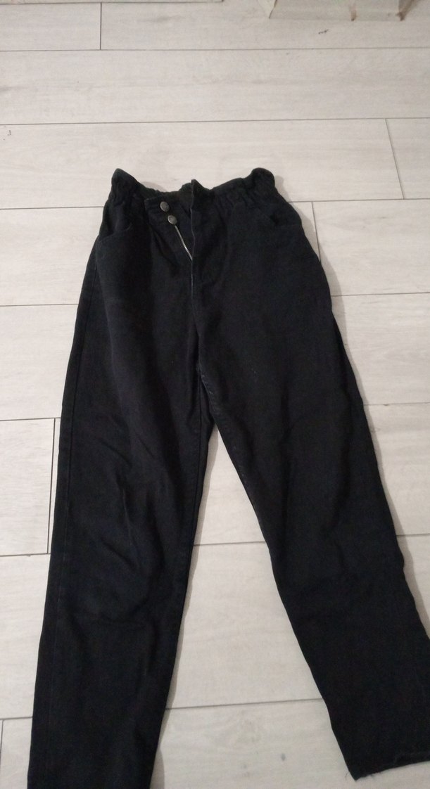 kız Siyah Düğmeli Bol Kesim Kot Pantolon - Görsel 3